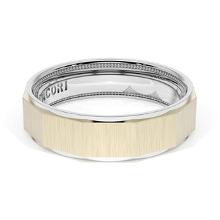 Satin Finish Faceted Wedding Band in 18kt White Gold & 18kt Yellow Gold