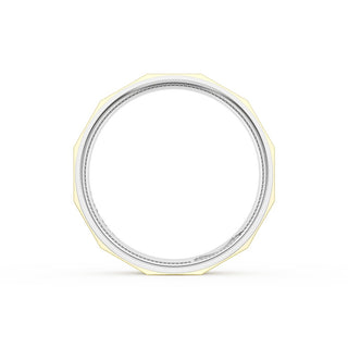 Satin Finish Faceted Wedding Band in 18kt White Gold & 18kt Yellow Gold