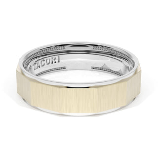 Satin Finish Faceted Wedding Band in 18kt White Gold & 18kt Yellow Gold