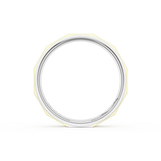 Satin Finish Faceted Wedding Band in 18kt White Gold & 18kt Yellow Gold
