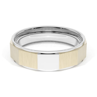 Satin Finish Faceted Wedding Band in 18kt White Gold & 18kt Yellow Gold