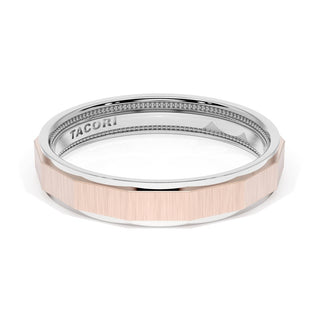 Satin Finish Faceted Wedding Band in 18kt White Gold & 18kt Rose Gold