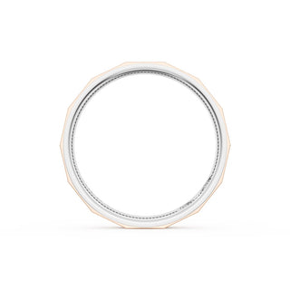 Satin Finish Faceted Wedding Band in 18kt White Gold & 18kt Rose Gold