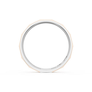 Satin Finish Faceted Wedding Band in 18kt White Gold & 18kt Rose Gold