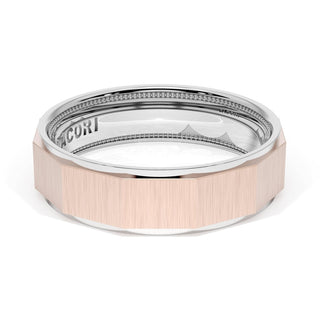 Satin Finish Faceted Wedding Band in 18kt White Gold & 18kt Rose Gold
