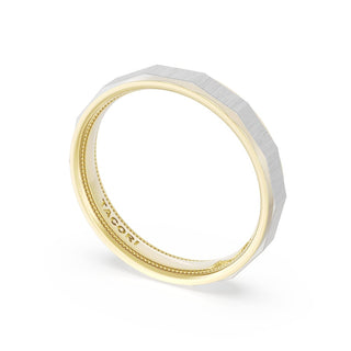Satin Finish Faceted Wedding Band in 18kt Yellow Gold & 18kt White Gold
