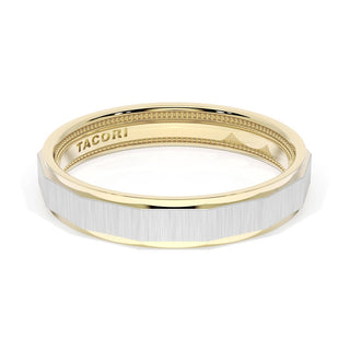 Satin Finish Faceted Wedding Band in 18kt Yellow Gold & 18kt White Gold