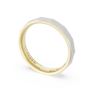 Satin Finish Faceted Wedding Band in 18kt Yellow Gold & 18kt White Gold