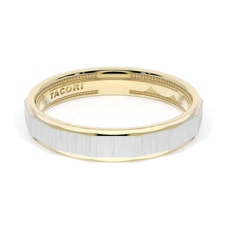 Satin Finish Faceted Wedding Band in 18kt Yellow Gold & 18kt White Gold