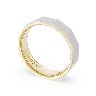 Satin Finish Faceted Wedding Band in 18kt Yellow Gold & 18kt White Gold