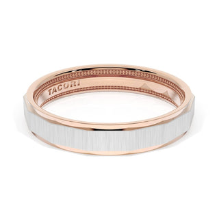 Satin Finish Faceted Wedding Band in 18kt Rose Gold & 18kt White Gold