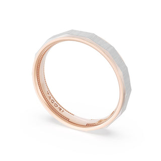 Satin Finish Faceted Wedding Band in 18kt Rose Gold & 18kt White Gold