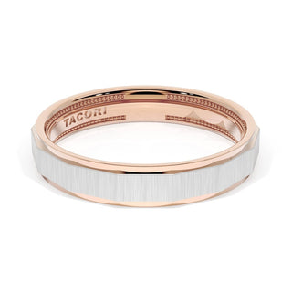 Satin Finish Faceted Wedding Band in 18kt Rose Gold & 18kt White Gold