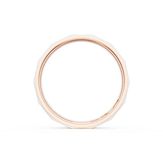 Satin Finish Faceted Wedding Band in 18kt Rose Gold & 18kt White Gold