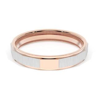 Satin Finish Faceted Wedding Band in 18kt Rose Gold & 18kt White Gold