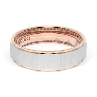 Satin Finish Faceted Wedding Band in 18kt Rose Gold & 18kt White Gold