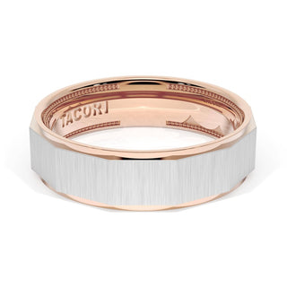 Satin Finish Faceted Wedding Band in 18kt Rose Gold & 18kt White Gold