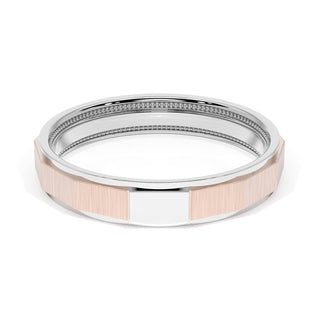 Satin Finish Faceted Wedding Band in Platinum & 18kt Rose Gold