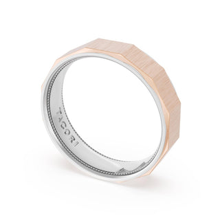 Satin Finish Faceted Wedding Band in Platinum & 18kt Rose Gold