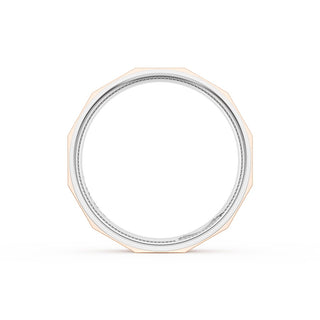 Satin Finish Faceted Wedding Band in Platinum & 18kt Rose Gold