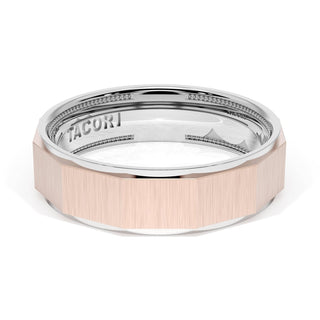 Satin Finish Faceted Wedding Band in Platinum & 18kt Rose Gold
