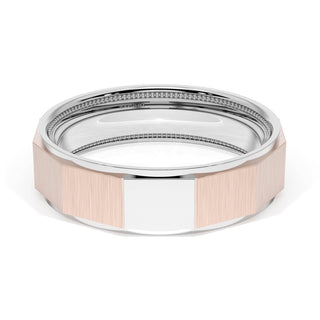 Satin Finish Faceted Wedding Band in Platinum & 18kt Rose Gold