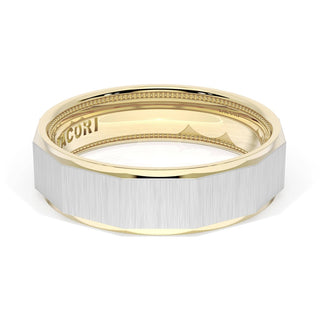 Satin Finish Faceted Wedding Band in 18kt Yellow Gold & Platinum