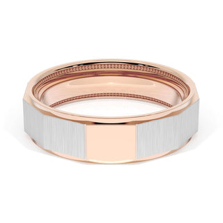 Satin Finish Faceted Wedding Band in 18kt Rose Gold & Platinum