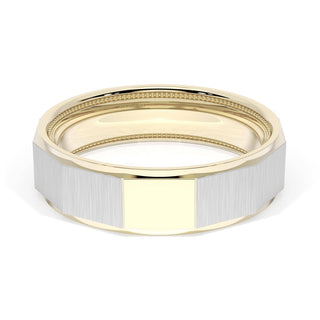 Satin Finish Faceted Wedding Band in 18kt Yellow Gold & Platinum