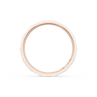 Satin Finish Faceted Wedding Band in 18kt Rose Gold & Platinum