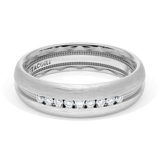 Rounded Brush Finish Diamond Wedding Band in 18kt White Gold