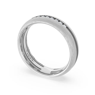Rounded Brush Finish Diamond Wedding Band in 18kt White Gold