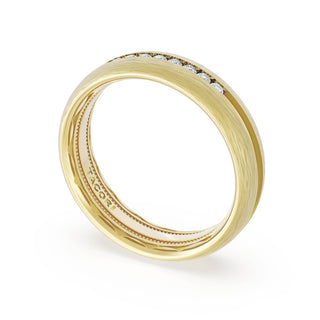 Rounded Brush Finish Diamond Wedding Band in 18kt Yellow Gold