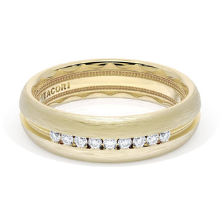 Rounded Brush Finish Diamond Wedding Band in 18kt Yellow Gold
