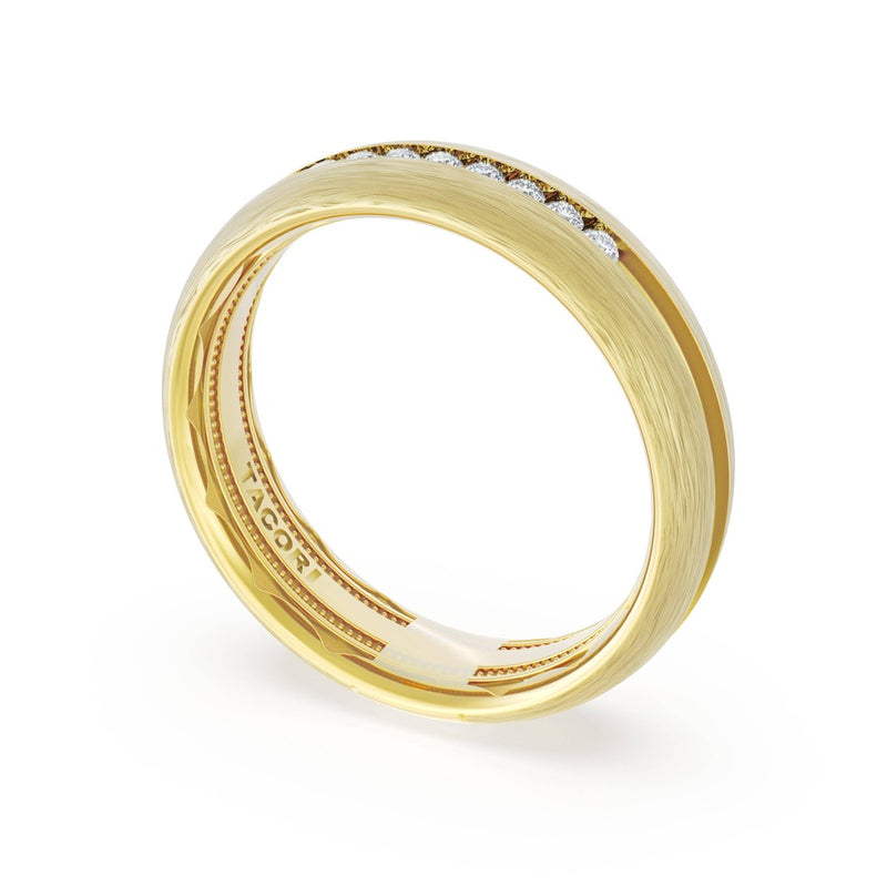 Rounded Brush Finish Diamond Wedding Band in 18kt Yellow Gold