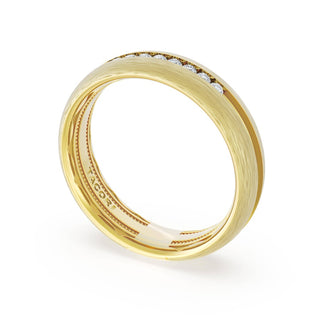 Rounded Brush Finish Diamond Wedding Band in 18kt Yellow Gold