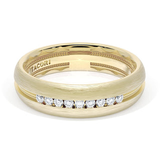 Rounded Brush Finish Diamond Wedding Band in 18kt Yellow Gold