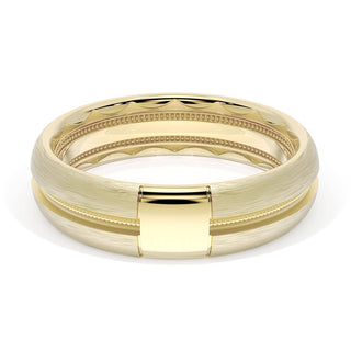 Rounded Brush Finish Diamond Wedding Band in 18kt Yellow Gold