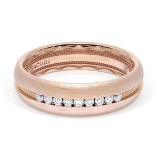 Rounded Brush Finish Diamond Wedding Band in 18kt Rose Gold