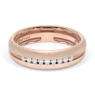 Rounded Brush Finish Diamond Wedding Band in 18kt Rose Gold