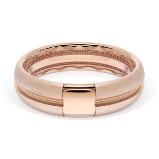 Rounded Brush Finish Diamond Wedding Band in 18kt Rose Gold