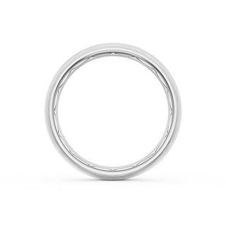 Rounded Brush Finish Black Diamond Wedding Band in 18kt White Gold