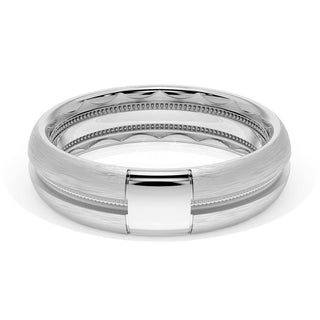 Rounded Brush Finish Black Diamond Wedding Band in 18kt White Gold