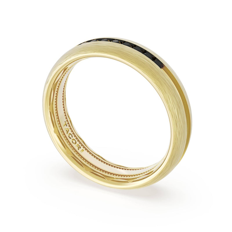 Rounded Brush Finish Black Diamond Wedding Band in 18kt Yellow Gold