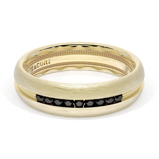 Rounded Brush Finish Black Diamond Wedding Band in 18kt Yellow Gold