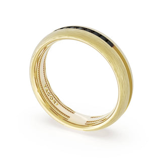 Rounded Brush Finish Black Diamond Wedding Band in 18kt Yellow Gold