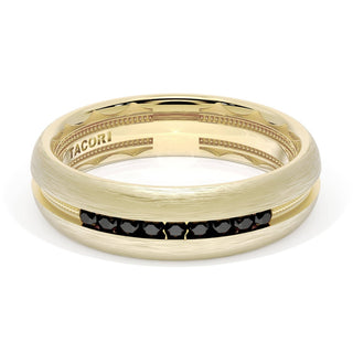 Rounded Brush Finish Black Diamond Wedding Band in 18kt Yellow Gold