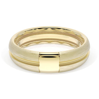 Rounded Brush Finish Black Diamond Wedding Band in 18kt Yellow Gold
