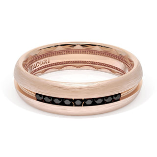 Rounded Brush Finish Black Diamond Wedding Band in 18kt Rose Gold