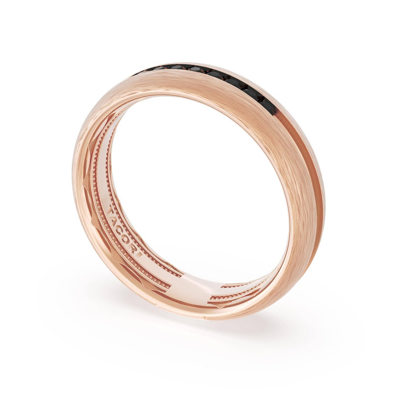 Rounded Brush Finish Black Diamond Wedding Band in 18kt Rose Gold